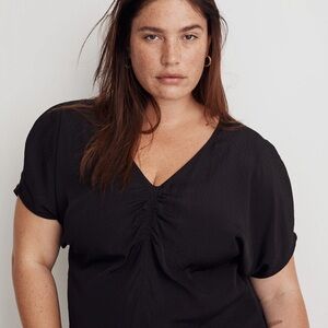 Madewell Black Ruched Cuffed Sleeve Blouse